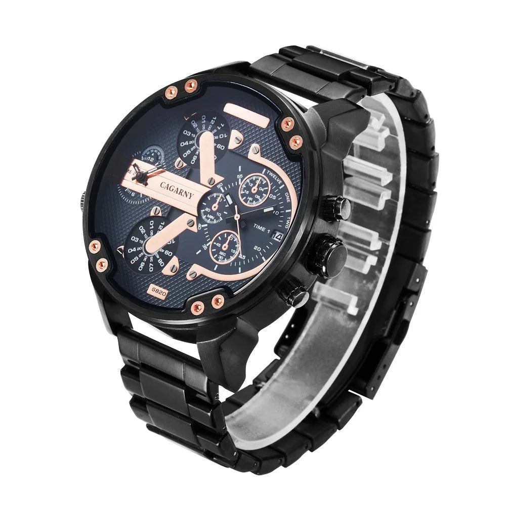 Mens Watches Top Brand Luxury Steel Band Dual Time Watch for Men Large Dial Quartz Wristwatches Relogio Masculino Drop Shipping