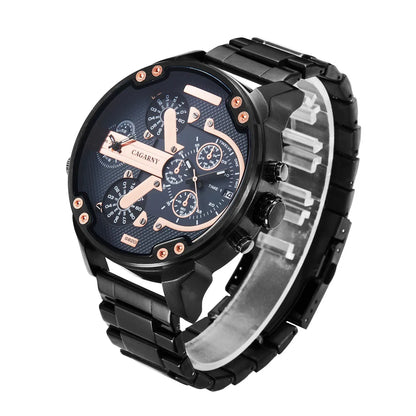 Mens Watches Top Brand Luxury Steel Band Dual Time Watch for Men Large Dial Quartz Wristwatches Relogio Masculino Drop Shipping