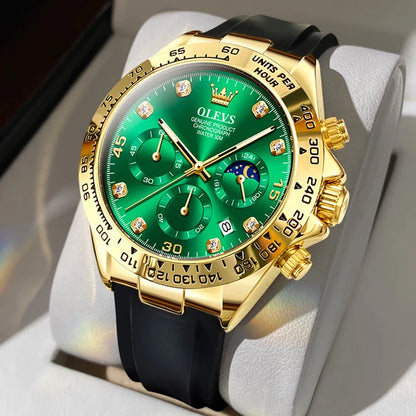 OLEVS Luxury Brand Quartz Watch for Men Waterproof Luminous Moon Phase Hour Men's Watch Chronograph Sport Wristwatch Moonswatch