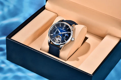 PAGANI DESIGN – Ceas mecanic de lux pentru bărbați, 41 mm, sticlă de safir, curea din piele, rezistent la apă, stil pilot, cu turbilion și fază lunară