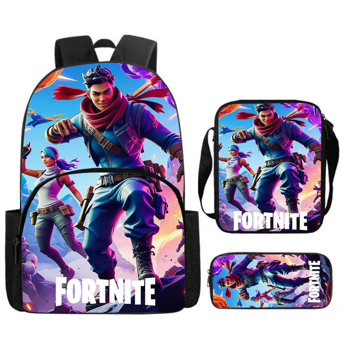 Fortnite 3Pcs Bag Set, Backpack with Front Pocket, Crossbody Bag and Pencil Case,  Boys girls The best gift for children