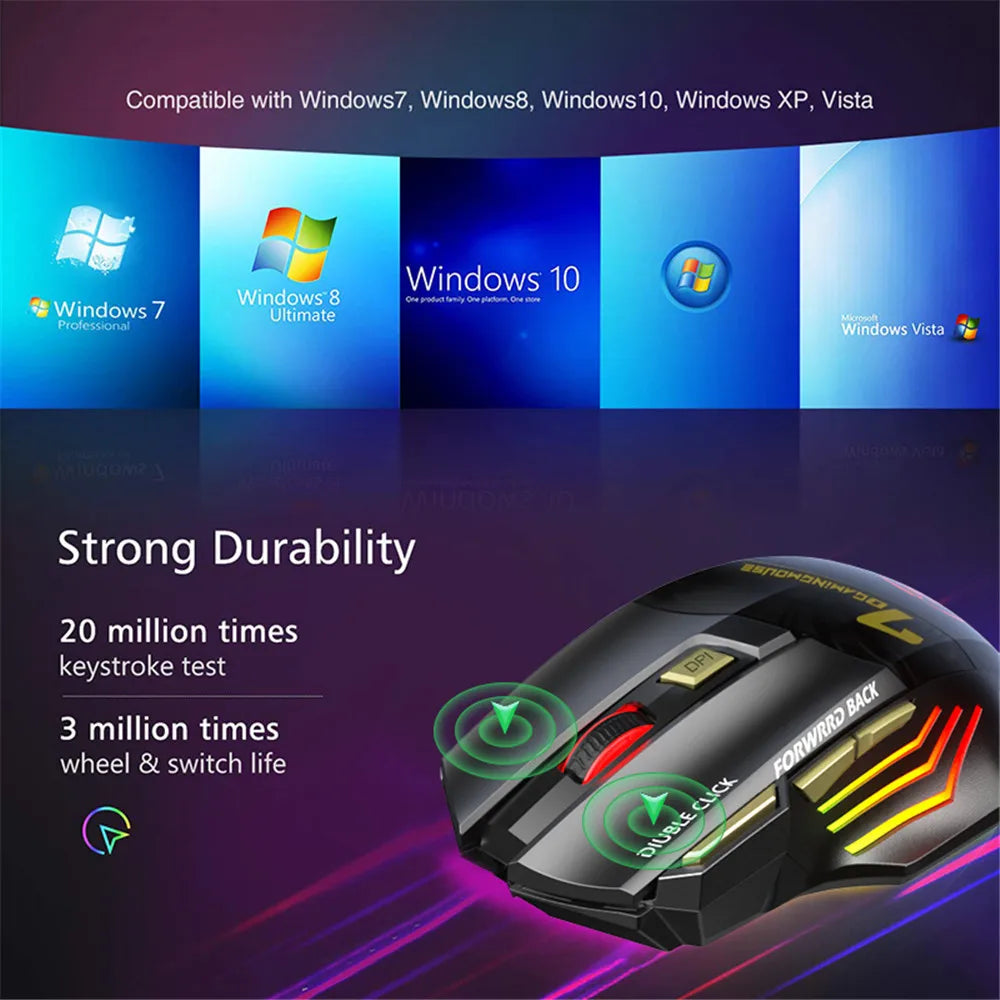 Wireless Bluetooth Mouse Rechargeable 7 Button RGB Gaming Mouse Gamer Ergonomic Mouse LED Backlit PC Silent Mice