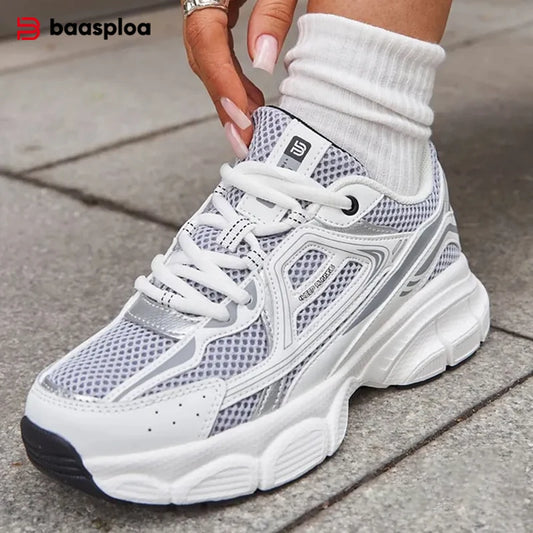 Baasploa Women Sports Shoes Outdoor Lightweight Breathable Jogging Sneakers Female Casual Mesh Anti-slip Lace Up Running Shoes