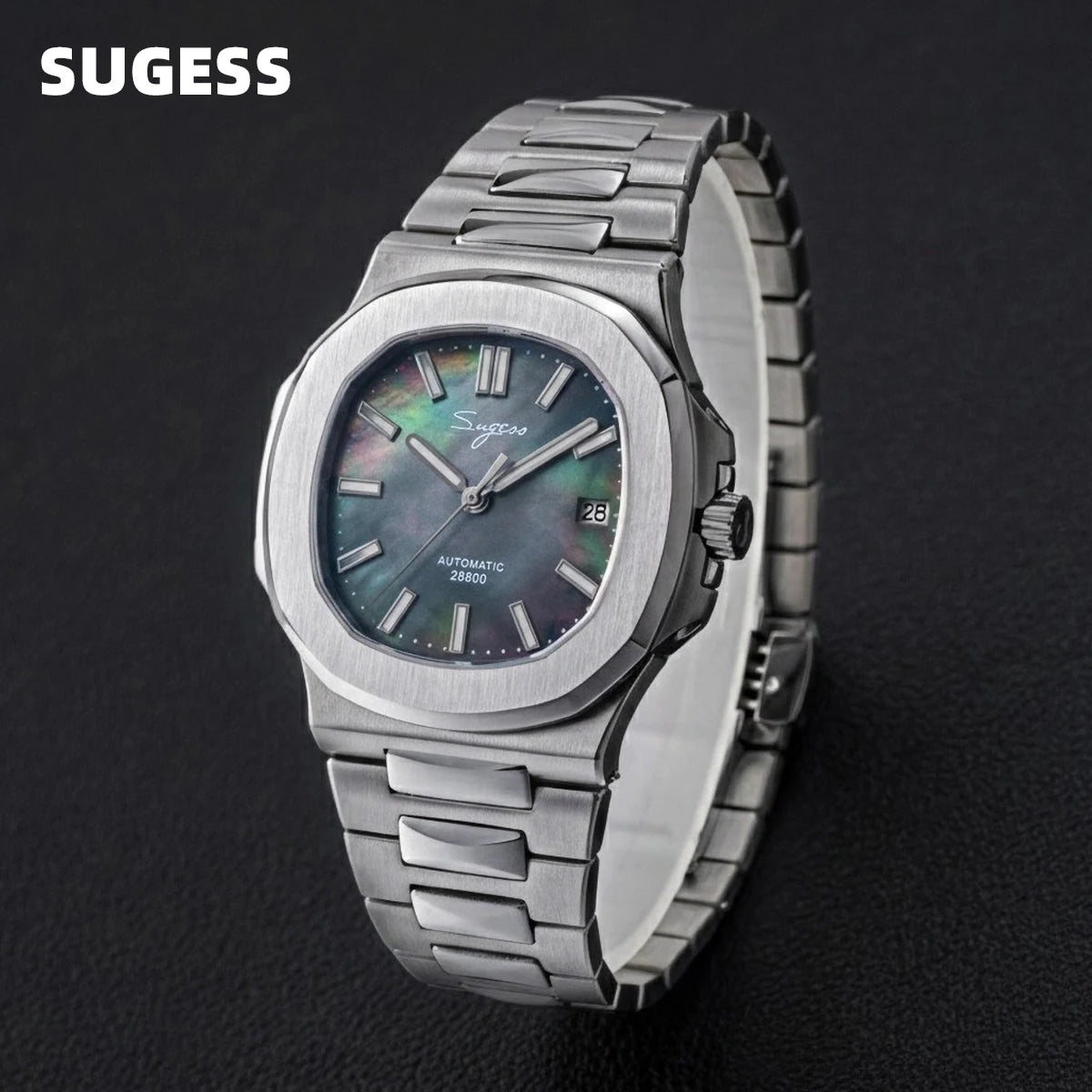 Sugess Men's Watch Automatic Mechanical Wristwatch Miyota 9015 Movement MOP Dial Luminous Waterproof 5bar Bracelet Luxury S466