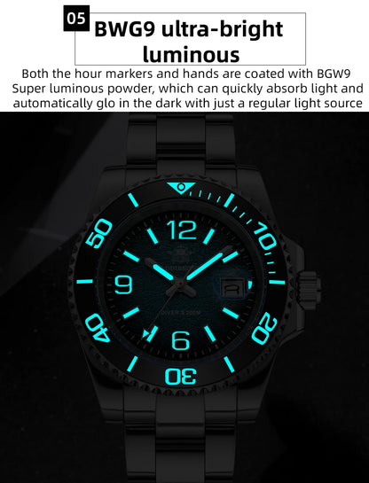 ADDIESDIVE 48mm Diver Watch Fashion Gradient Color Rotatable Bezel Quartz Watches Luminous 200m Waterproof Stainless Men's Watch