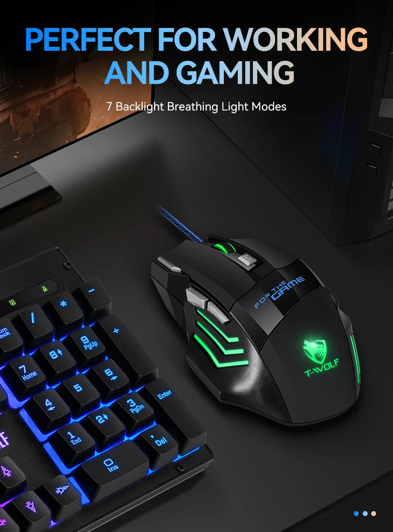 T-WOLF Wired Gaming Mouse 7-Button RGB Backlit Ergonomic Mechanical Mouse for PC Gamer