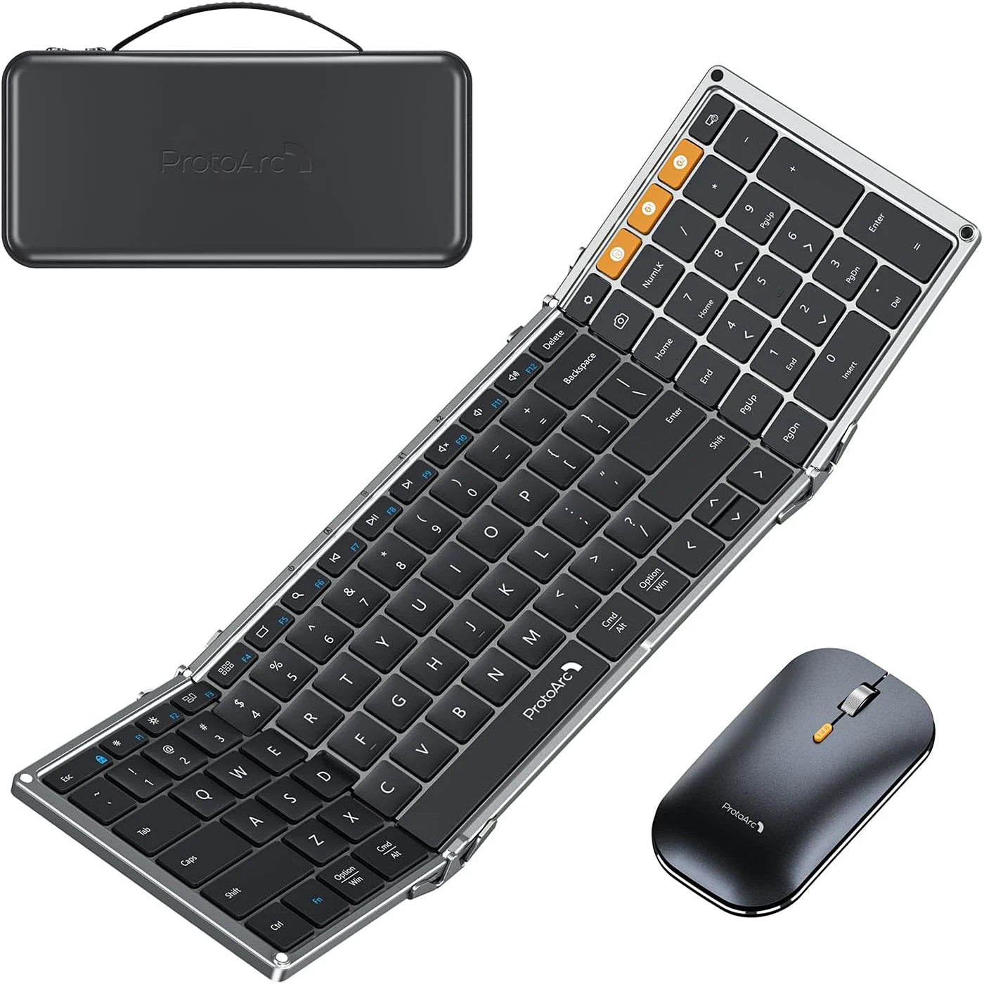 ProtoArc Foldable Keyboard and Mouse, XKM01 Combo for Business Travel 2.4G+Dual Bluetooth Portable for Laptop iPads Tablets