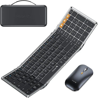 ProtoArc Foldable Keyboard and Mouse, XKM01 Combo for Business Travel 2.4G+Dual Bluetooth Portable for Laptop iPads Tablets