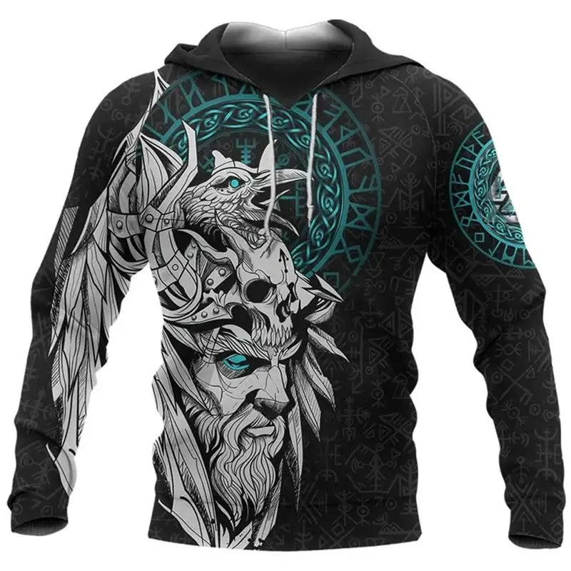 2024 Mens Hoodies Eagle Tattoo Pattern Vikings 3D Printed Fashion Casual Harajuku Hip Hop Autumn And Winter Oversized Sudaderas, Produit gaming premium Fraquane, produits de luxe, nouvelle génération, équipement gamer