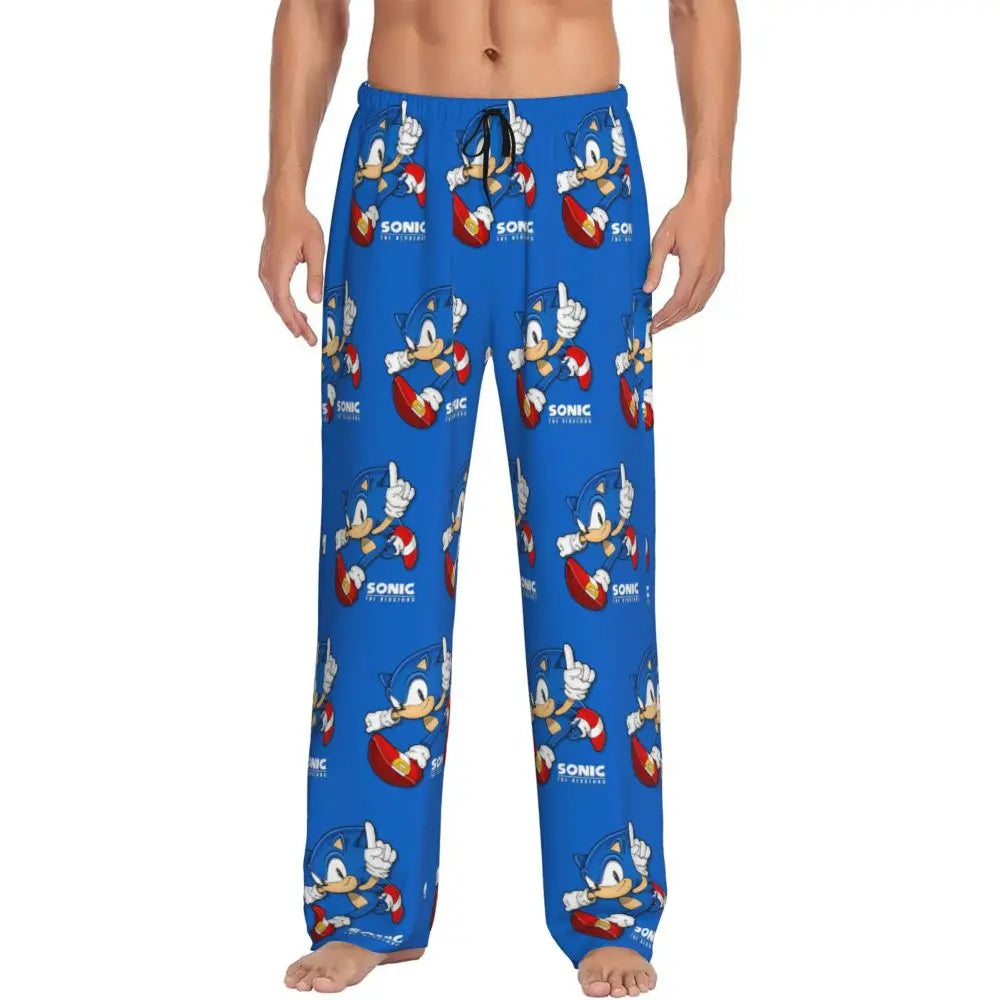 Pantalones de pijama personalizados para hombre con estampado «Soniced», con motivo de erizo, ropa de dormir, pantalones de estar por casa con bolsillos