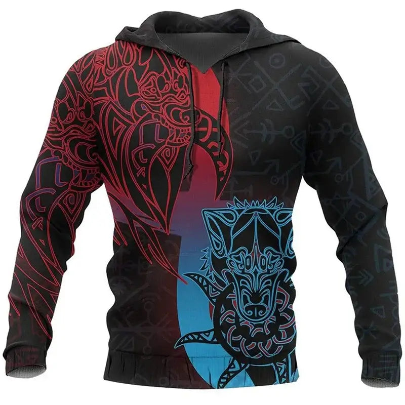 2024 Mens Hoodies Eagle Tattoo Pattern Vikings 3D Printed Fashion Casual Harajuku Hip Hop Autumn And Winter Oversized Sudaderas, Produit gaming premium Fraquane, produits de luxe