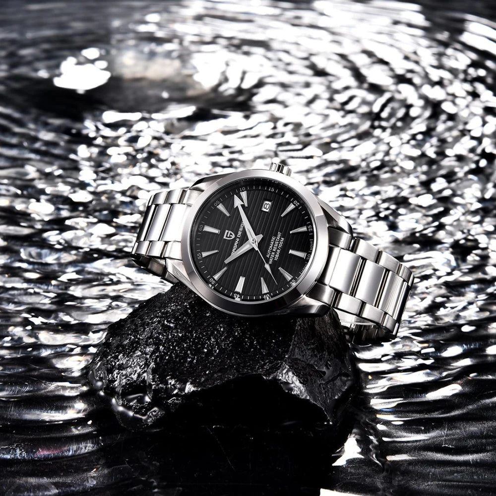 Montre de luxe pour homme PAGANI DESIGN – Modèle automatique mécanique (calibre 8215), en acier inoxydable, étanche, avec affichage de la date et aiguilles luminescentes