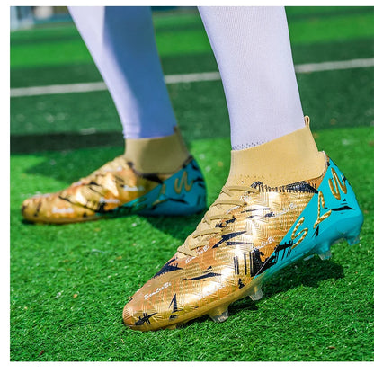 Sapatilhas de futebol de marca e estilo para homem e mulher, botas profissionais de campo, tamanho grande 46, pitões longos, chuteiras de futebol para homem