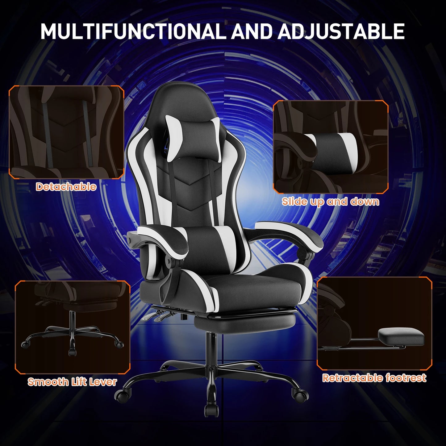WOTSTA Ergonomic Racing Gaming Chair with Headrest and Lumbar Support Adjustable Swivel Office Chair for Computer Living Room