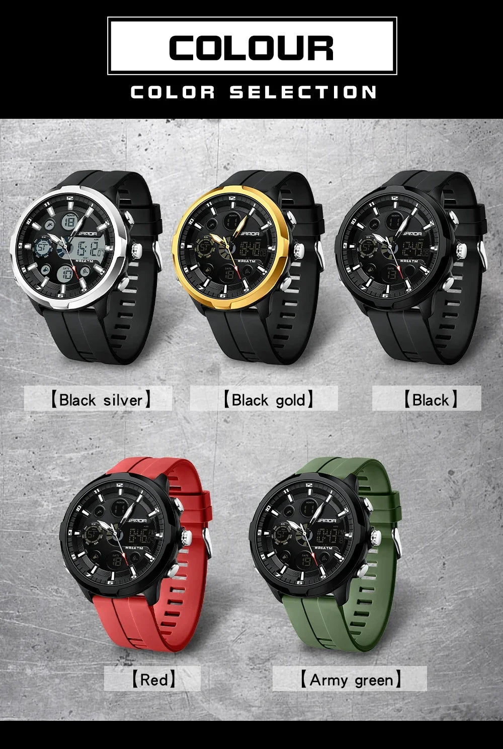 SANDA 9053 G Sportieve militaire herenhorloges Luxe digitaal horloge 50 m waterdicht quartz-polshorloge voor mannen Relogios Masculino