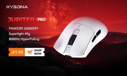 KYSONA Jupiter Series Gaming Mouse  Wired Wireless Mice 8Khz PAW3950 Sensor  Bluetooth 46g Rechargeable Web Driver For PC laptop