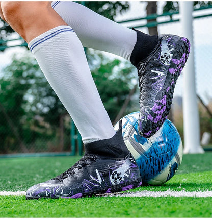 Chaussures de football pour hommes et femmes, crampons antidérapants pour terrain synthétique, baskets de futsal, chaussures de football à crampons pour terrain gazonné, support de cheville, pour l'extérieur