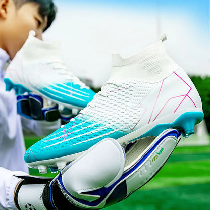 Nouvelles chaussures de Football professionnelles haut en cuir d'herbe artificielle jeunes étudiants chaussures de Football d'entraînement pour hommes et femmes sport