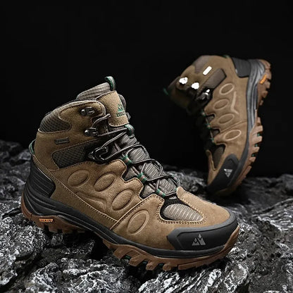 Botas de caminhada de cano alto para homem HIKEUP, calçado de inverno para exterior, com atacadores, antiderrapante, desportivo e casual, botas de trekking em camurça, quentes para homem