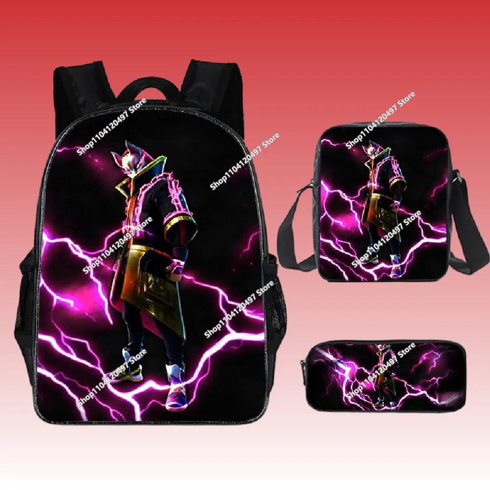 Fortnite Anime Character New Backpacks Cartoon Battle Royale Student 3-piece Set Book Bag Meal Box Pen Bag Anime Gifts