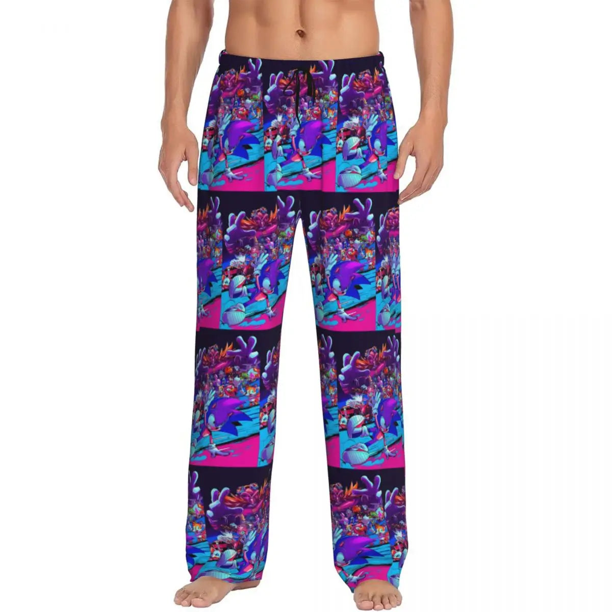 Pantalones de pijama personalizados para hombre con estampado «Soniced», con motivo de erizo, ropa de dormir, pantalones de estar por casa con bolsillos