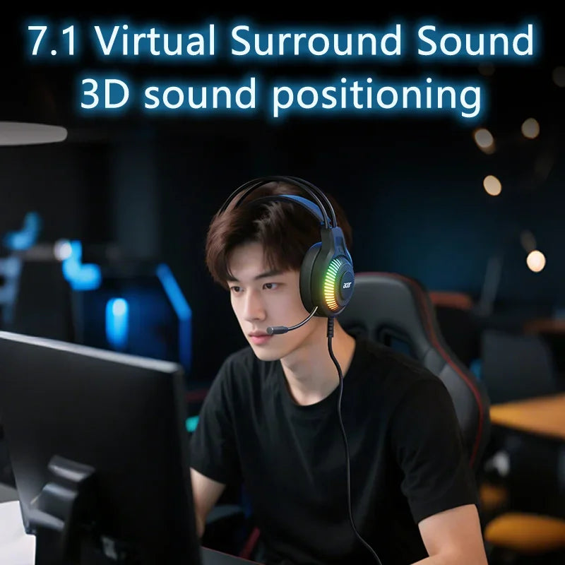 Acer OHW303 Gaming Headset with Microphone – 7.1 Virtual Surround Sound, Deep Bass, LED Lighting & Wired PC Gaming Headphones