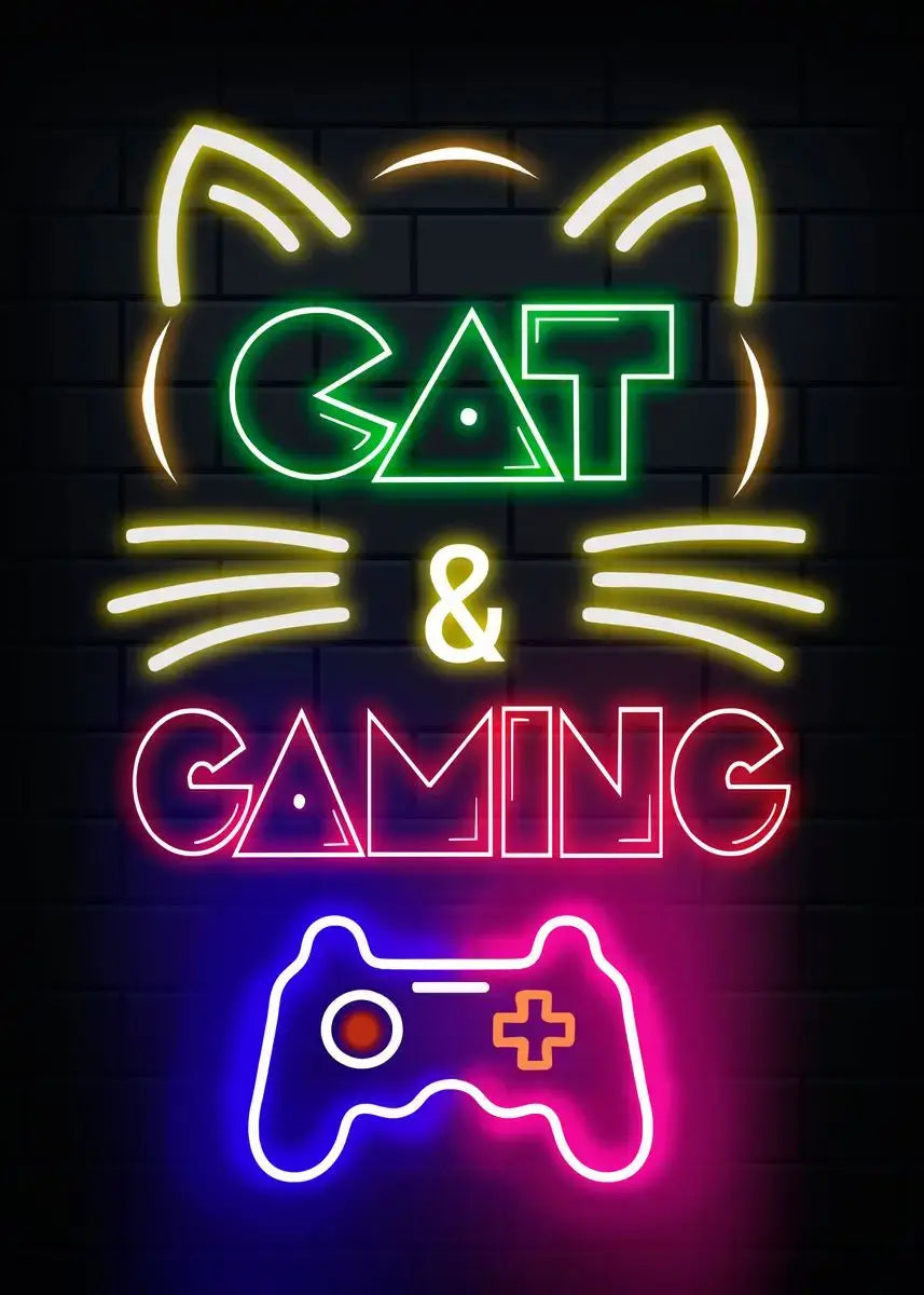 Poster „Nordic Cat and Gaming Controller Quotes“ – moderne Leinwandmalerei als Wandkunst und Wandbild für die Zimmerdekoration von Gamer-Jungen und -Mädchen (nicht Neon)