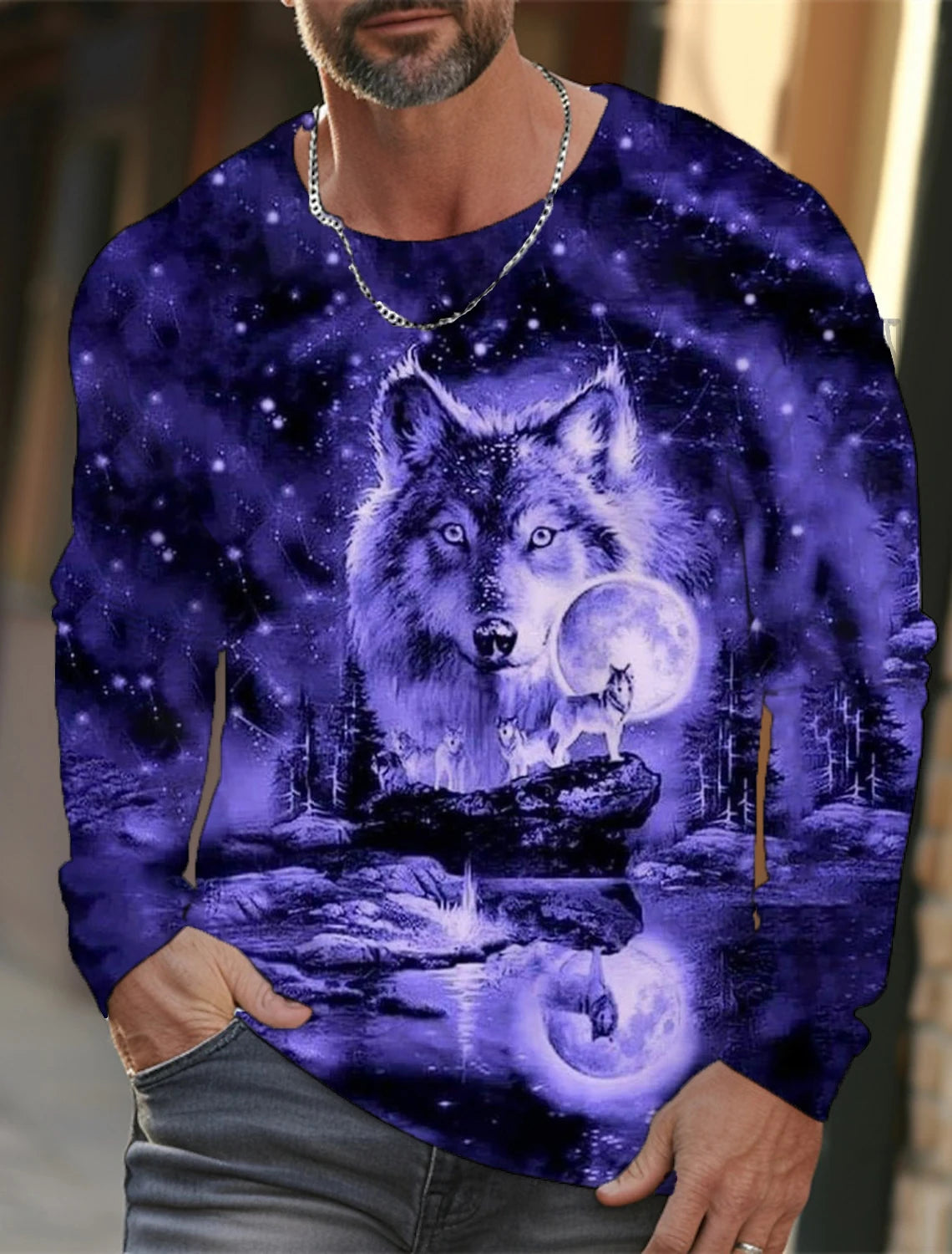 The Wolf Graphic Men's Long Sleeve T-shirt Casual Top Tee Shirt Fashion Animal 3D Full Printing Streetwear