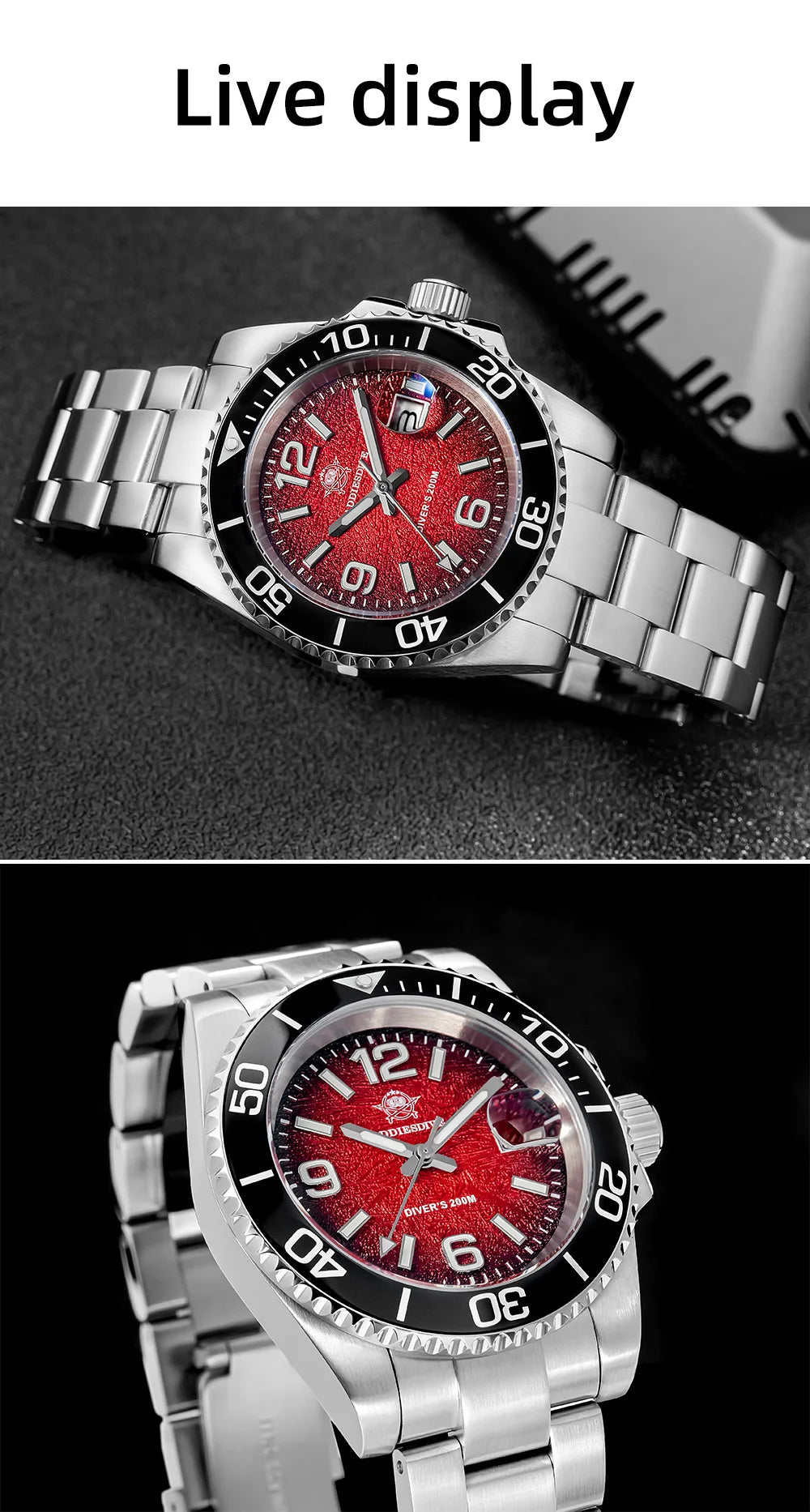 ADDIESDIVE 48mm Diver Watch Fashion Gradient Color Rotatable Bezel Quartz Watches Luminous 200m Waterproof Stainless Men's Watch