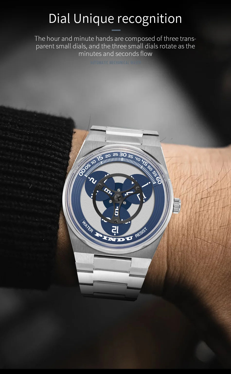 PINDU Design New Stainless Steel Mechanical Watch Men TOP-Luxury Sapphire Mirror Miyota 8215 Movement Waterproof Automatic Watch