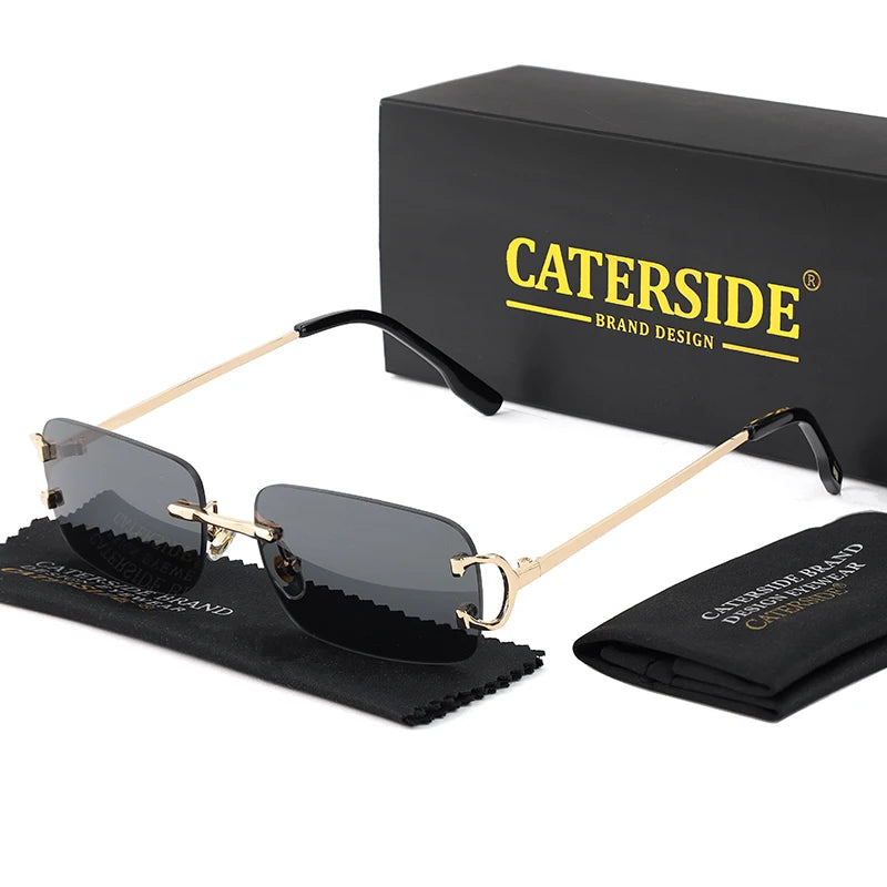 CATERSIDE Blue Rectangular Sunglasses Men Rimless Metal Fashion Square Sun Glasses For Women Gradient Lens Outdoor Eyewear UV400