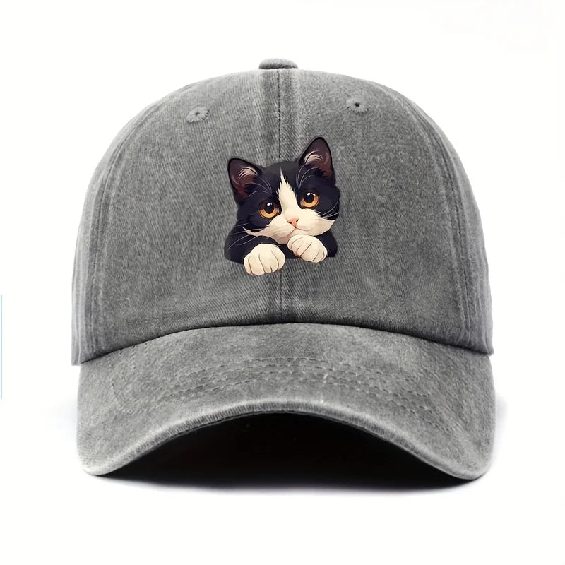 Funny Style Cat Patterned Baseball Cap with Adjustable Outdoor Casual Hat Suitable for Both Men and Women Cat Enthusiasts