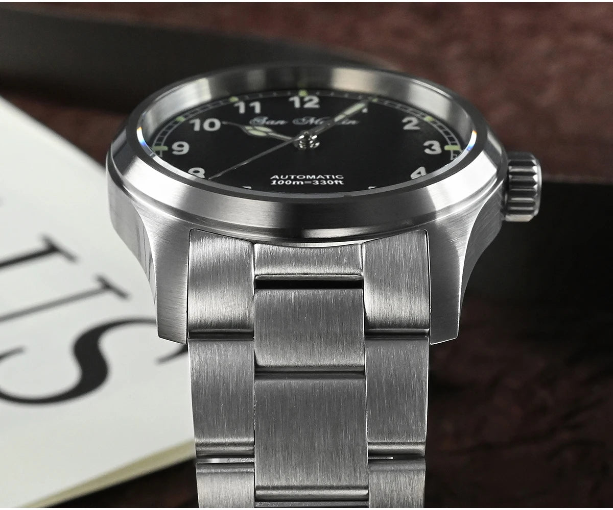 San Martin Simple Men's Watch 37mm Pilot Miyota 8215 Classic Military Explore Automatic Mechanical Watches Waterproof 100m