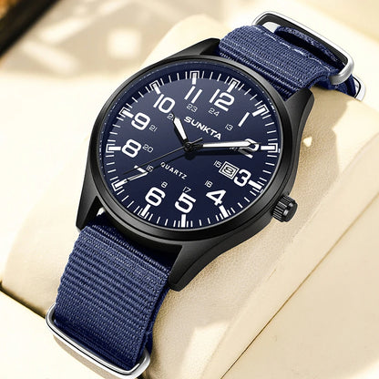 SUNKTA Top luxe herenhorloges, modieuze casual quartz-polshorloges, lichtgevend, 30 m waterdicht, nylon, LIGE-horloges, cadeaus voor mannen, Reloj