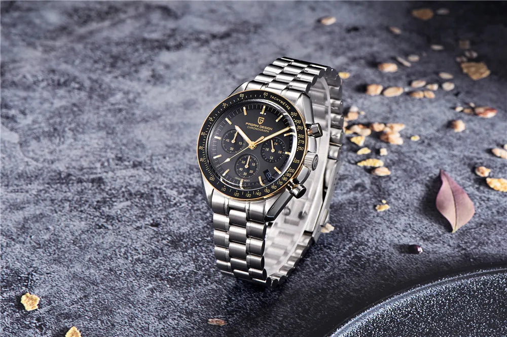 PAGANI DESIGN – Nouvelle montre à quartz de luxe pour homme, dotée d’un cadran à motif météorite, chronographe sportif, verre saphir avec traitement antireflet.