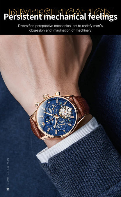 OLEVS 6658 Automatic Mechanical Watch for Man Leather Strap Waterproof Moon Phase Business Dress Men's Watches