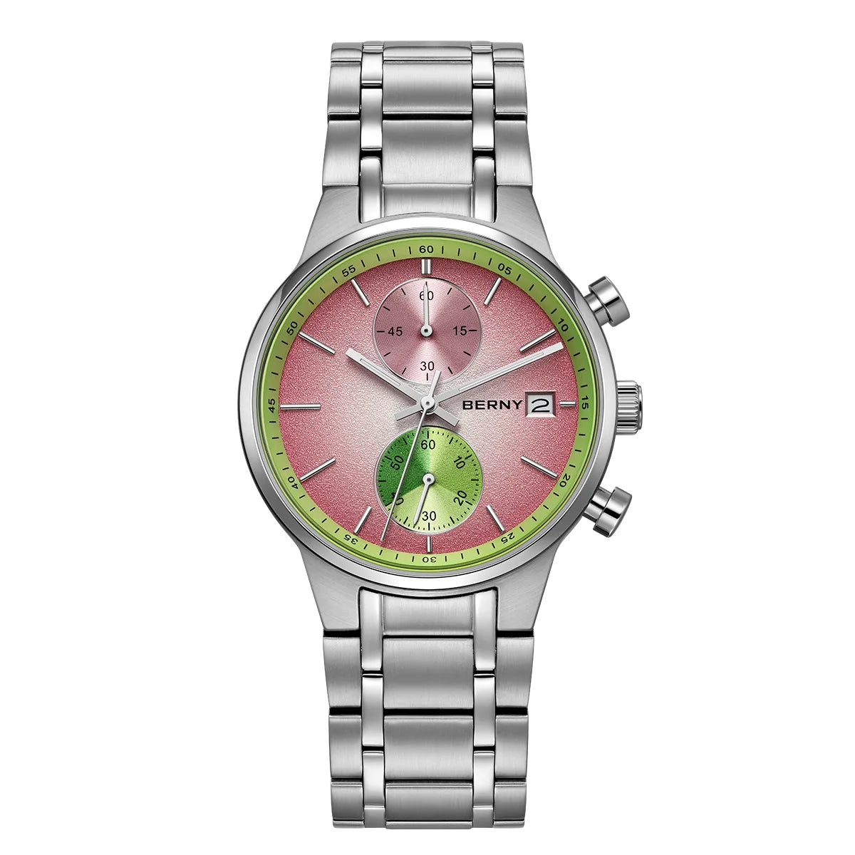 Montre pour homme BERNY – Chronographe multifonction à quartz, style décontracté et tendance, affichage de la date, aiguilles luminescentes, montre-bracelet sportive et colorée