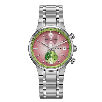 Montre pour homme BERNY – Chronographe multifonction à quartz, style décontracté et tendance, affichage de la date, aiguilles luminescentes, montre-bracelet sportive et colorée