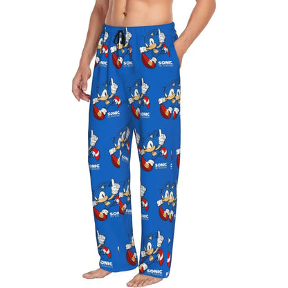 Pantalones de pijama personalizados para hombre con estampado «Soniced», con motivo de erizo, ropa de dormir, pantalones de estar por casa con bolsillos