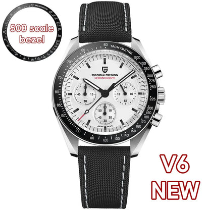 Montre pour homme PAGANI DESIGN (nouveau modèle V5 PD1701) – Chronographe sportif de type « Speed » à quartz, verre saphir avec traitement antireflet, étanche jusqu'à 100 mètres.