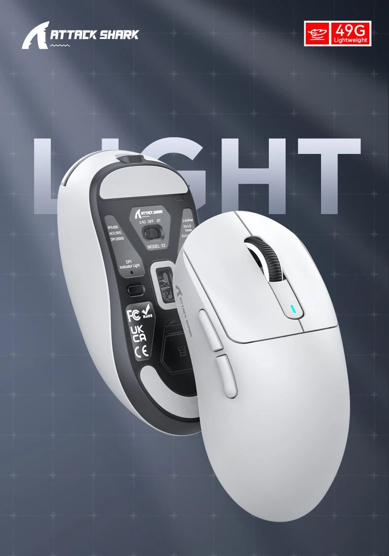 X3 Gaming Mouse Wireless ATTACK SHARK, punainen, 4K-palautusnopeus, Bluetooth Tri-Mode -yhteys, PAW3395, makroilla varustettu Bluetooth-pelihiiri