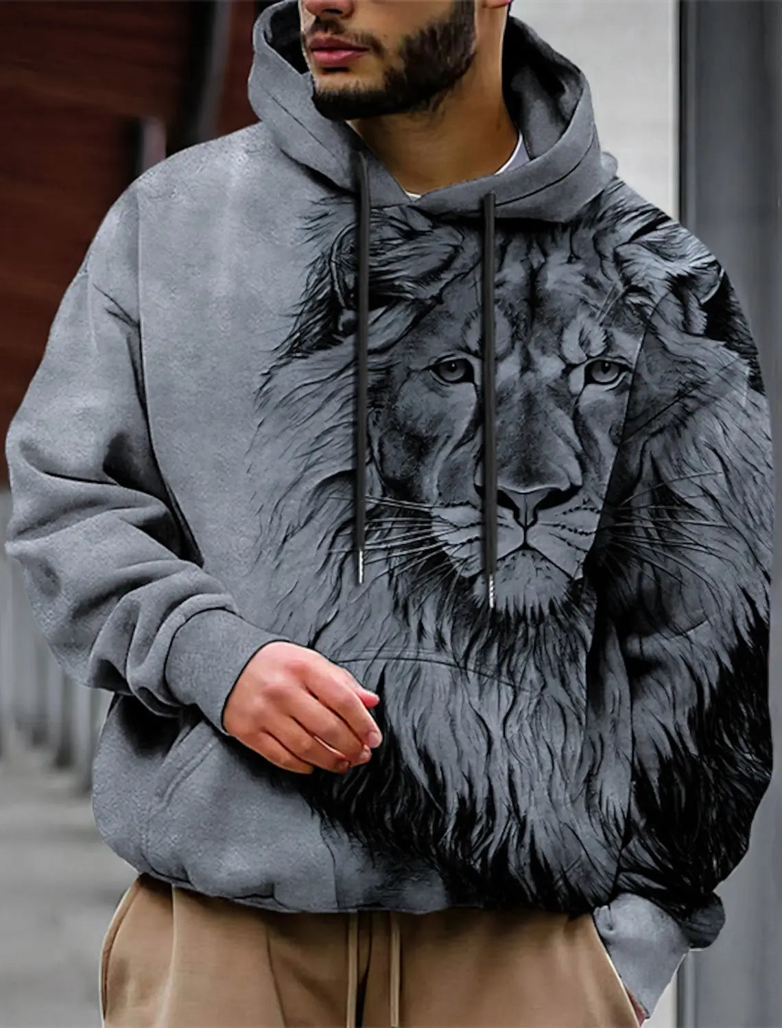 Unisex-Hoodie für Herren – modischer Pullover-Hoodie mit Kapuze, Animal-Print Wolf, Löwe, Drache und Tiger, 3D-Druck, lässiger Alltagshoodie