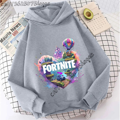 Casacos com capuz Fortnites para criança, sweatshirts anime Fortress Night, hoodies de jogo para primavera e outono, roupa desportiva infantil, presente