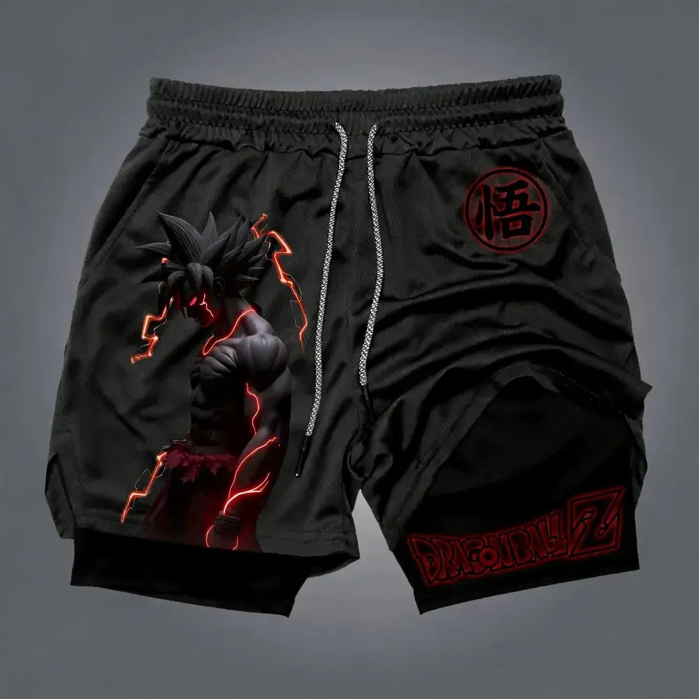 Produit gaming premium Fraquane, Dragon Ball Goku Unisex Harajuku Anime Printed 2026 Summer New Product Loose Sports Breathable Quick Drying Double Layer Shorts