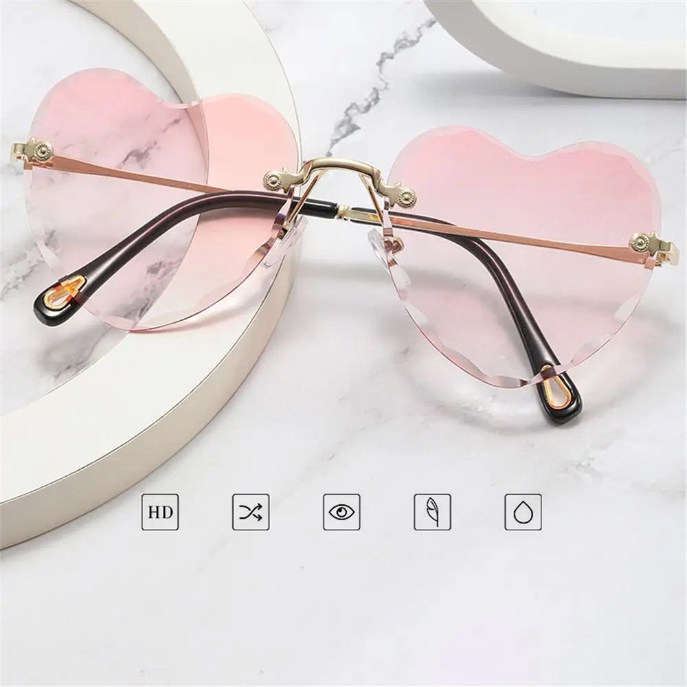 Ochelari de soare în formă de inimă, cu ramă metalică fără ramă, lentile degradate, ochelari de soare „Love Heart” pentru femei, protecție UV400