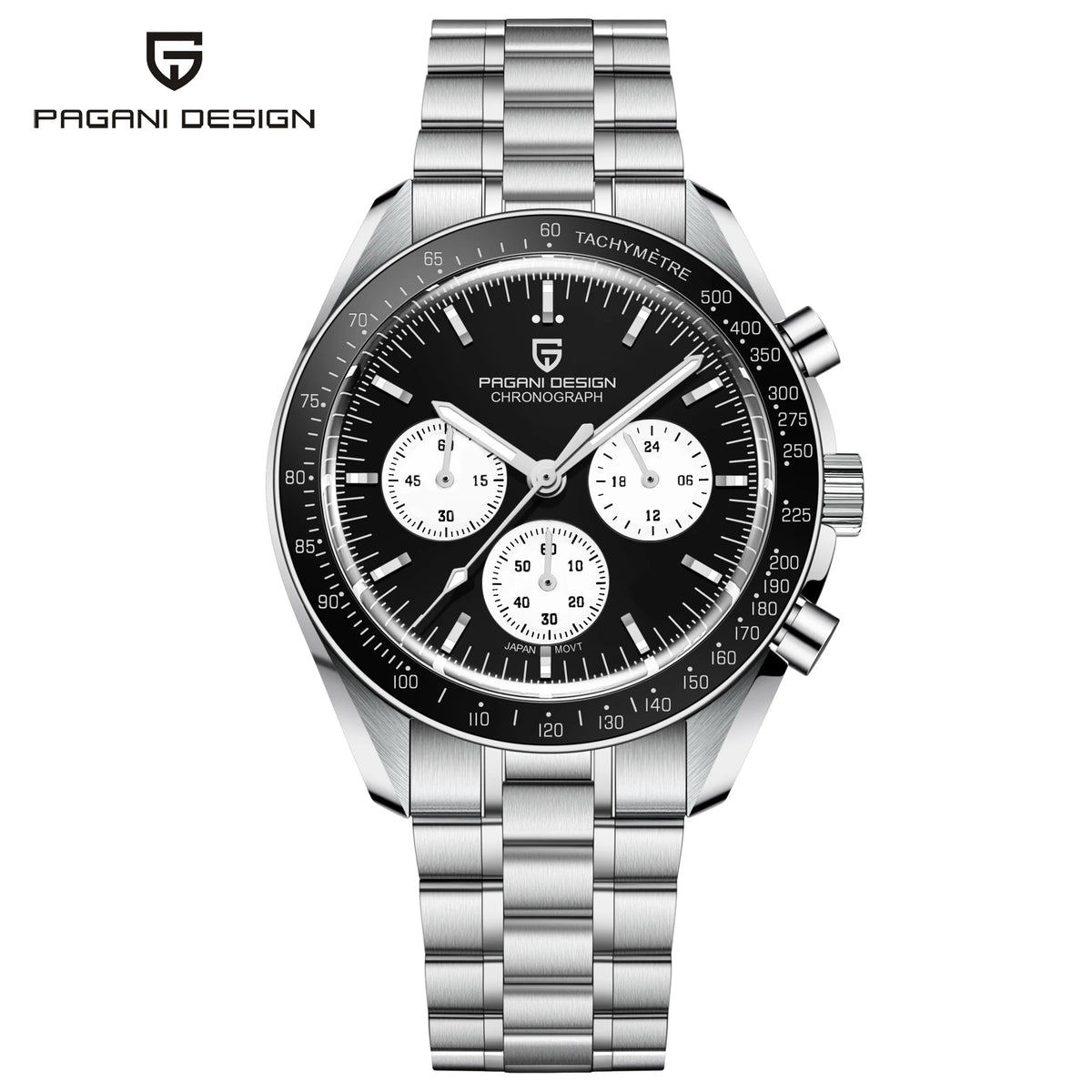 Relógio para homem PAGANI DESIGN «New Moon» – Relógio de quartzo de luxo, cronógrafo, vidro de safira com tratamento antirreflexo, luneta em cerâmica, ponteiros luminescentes