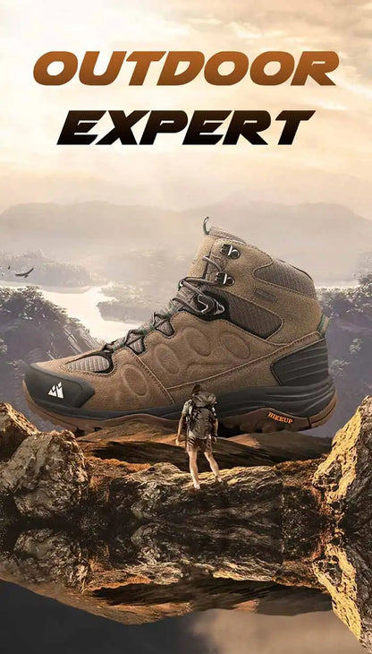 Botas de caminhada de cano alto para homem HIKEUP, calçado de inverno para exterior, com atacadores, antiderrapante, desportivo e casual, botas de trekking em camurça, quentes para homem