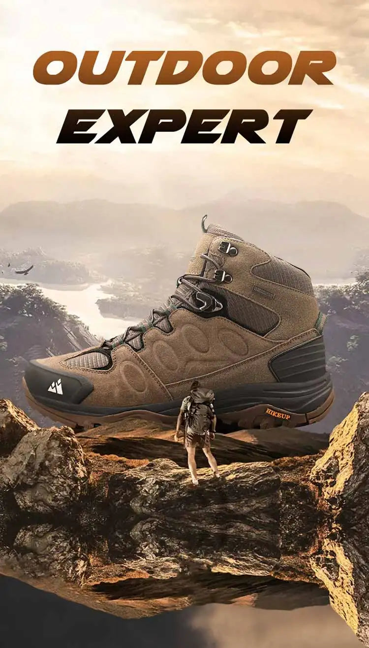 HIKEUP High-Top Men Hiking Boots Winter Outdoor Shoes Lace-Up Non-Slip Sports Casual Trekking Boots Men Suede Warm Shoes
