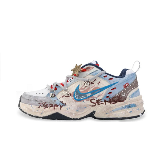 Sneakers personalizzate Nike Air Monarch 4 Drippy Officer Bunny American Retro: raffinate scarpe da corsa unisex basse dipinte a mano