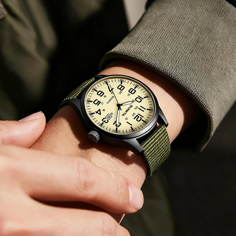 SUNKTA Top luxe herenhorloges, modieuze casual quartz-polshorloges, lichtgevend, 30 m waterdicht, nylon, LIGE-horloges, cadeaus voor mannen, Reloj